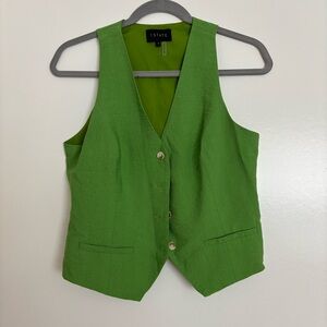 State cropped sleeveless v-neck button-up vest in lime green